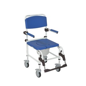 Drive Medical Aluminum Rehab Shower Commode Chair with Four Rear-Locking Casters - Supports up to 275 lbs, Pack of 1, NRS185007